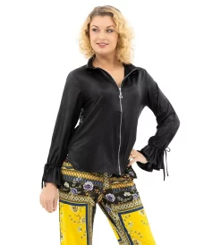 Blusenjacke In Satinlederoptik Silberner Zipper