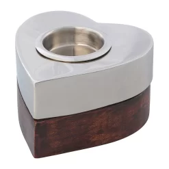 Edelstahl/Mangoholz Teelicht Herzform, 16 Cm