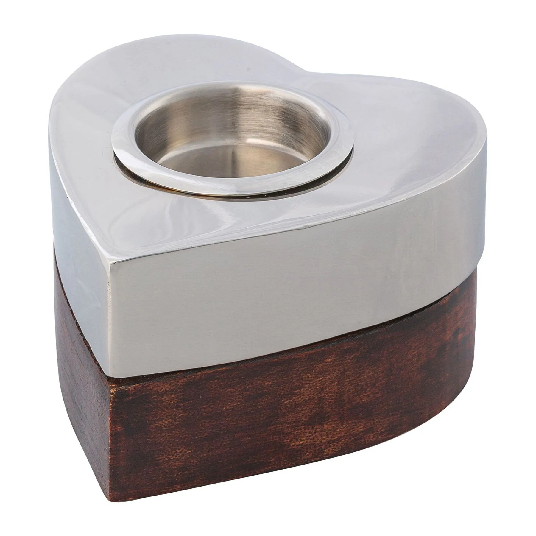Edelstahl/Mangoholz Teelicht Herzform, 16 Cm