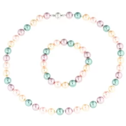 Collier & Armband "Ocean Rainbow", Muschelkernperlen, Ø 10 Mm