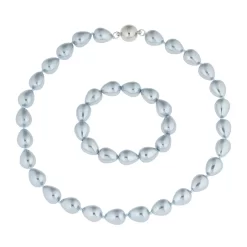 Collier & Armband, Muschelkernperlen, Tropfenform