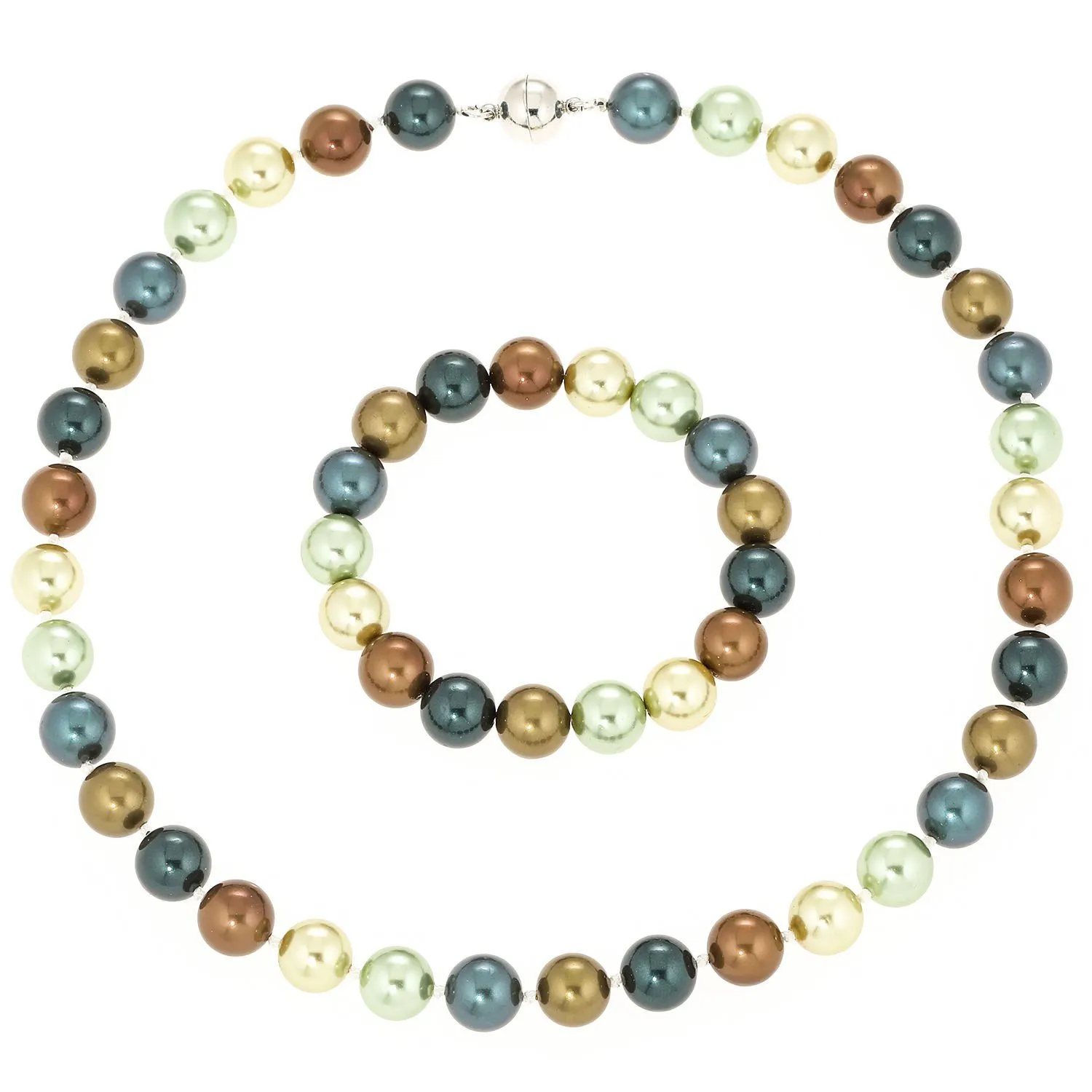 Collier & Armband "Golden Breeze", Muschelkernperlen, Ø 12 Mm - Image 2