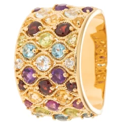 Cocktail-Ring, Edelsteinmix, Silber 925 Vergoldet