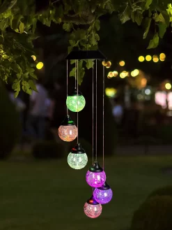 LED Solar-Windspiel Mit Glaskugeln In Bruchglas-Optik