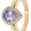 Entourage-Ring, Tansanit, Zirkon, Silber 925, Vergoldet
