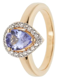 Entourage-Ring, Tansanit, Zirkon, Silber 925, Vergoldet